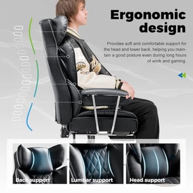 COMHOMA Big and Tall Office Chair, High Back Leather Gaming Chair with Footrest, Executive Ergonomic Office Chair with Pocket Spring Lumbar Support and with Outward Fixed Soft Armrests - Image 3