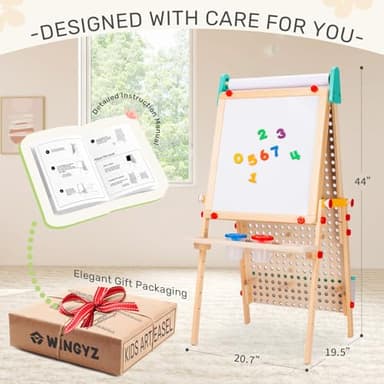Wingyz 4-in-1 Adjustable Kids Art Easel with Magnetic Whiteboard & Chalkboard - Wooden Drawing Board with Marble Run for Kids- Creative Gift for Toddlers Ages 2-4, 4-8, 8-12 - Image 7