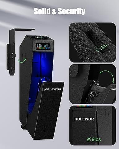 HOLEWOR Gun Safe, Biometric Pistol Safe Fingerprint Quick Access Drop Down Handgun Safe Single Mount Pistol Case for Desk Bedside Nightstand - Image 6