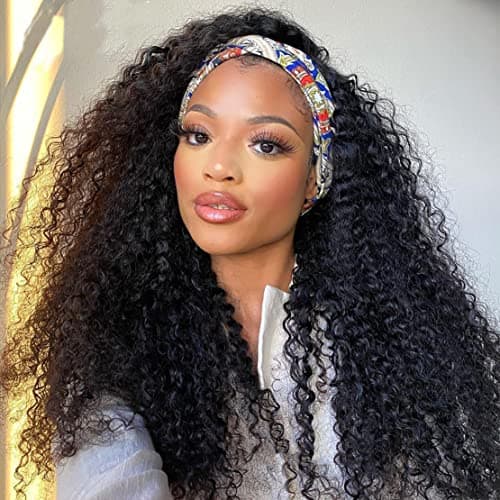 Aiterina 26 Inch Headband Wig Human Hair Deep Wave Headband Wigs for Black Women Virgin Human Hair Headband Wig Glueless Curly Headband Wig Human Hair Natural Color - Image 1