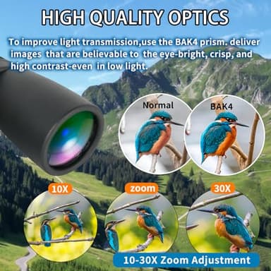 10-30x50 Zoom Binoculars for Adults High Power, Low Light Night Vision, BAK4 Prism with FMC Lens, Waterpoof, HD Professional Binoculars for Bird Watching, Hunting, Outdoor, Hiking - Image 3