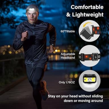 MIOISY Headlamp Rechargeable, Ultra Bright LED Head Lamp Flashlight with White Red Light, 2 Pack Motion Sensor Waterproof Headlight, 8 Modes Lights for Camping Fishing Running - Image 5