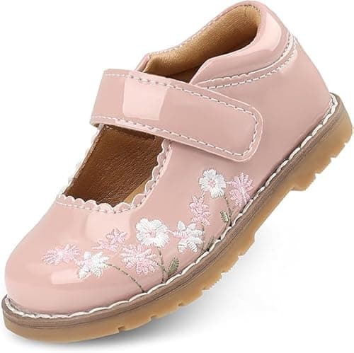 Wulubaba Girls Mary Jane Shoes Flower Infant Newborn Walking Dress Shoes for Wedding Party(Infant/Toddler),Pink Embroidery,10 - Image 1