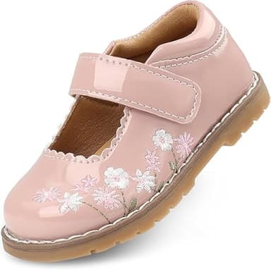 Wulubaba Girls Mary Jane Shoes Flower Infant Newborn Walking Dress Shoes for Wedding Party(Infant/Toddler),Pink Embroidery,10 - Image 1