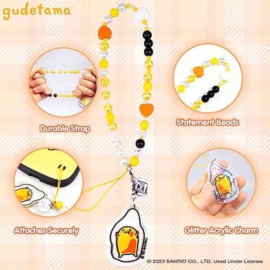 iFace Hello Kitty and Friends Beaded Wristlet Universal Phone Charm Strap - Cute Wrist Chain Lanyard Aesthetic Decor Strap for Cell Phone Camera Keys AirPods Keychains – Gudetama - Image 2