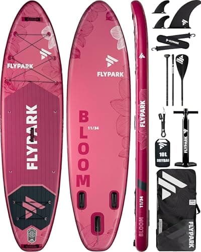 Flypark 11'x34 Inflatable Paddle Boards, Extra Wide SUP for 420lbs/3Adults, Yoga Stand Up Paddle Board, 110L Backpack, 15 D-Rings, Shoulder Strap, US-Fin, 2-Action Pump - Image 1