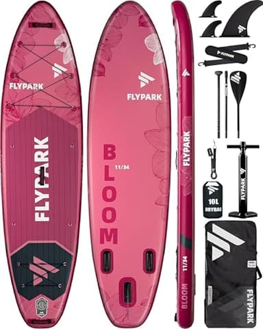 Flypark 11'x34 Inflatable Paddle Boards, Extra Wide SUP for 420lbs/3Adults, Yoga Stand Up Paddle Board, 110L Backpack, 15 D-Rings, Shoulder Strap, US-Fin, 2-Action Pump - Image 1