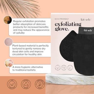 Kitsch Exfoliating Glove – Korean Exfoliating Mitt & Deep Exfoliating Body Scrubber for Shower, Bath | Body Exfoliator, Dead Skin Remover | Skin Care for Smooth, Renewed Skin - 1pc, Black - Image 3