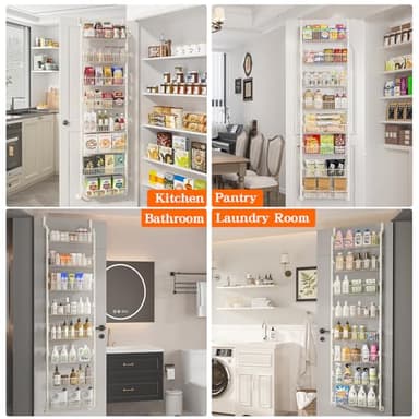 MIAOLI Over the Door Pantry Organizers and Storage, 8-Tier Spice Rack, Home & Kitchen Storage Shelves for Cabinet, Large Capacity Hanging Seasoning Organizer, Laundry Room Organization, White - Image 7