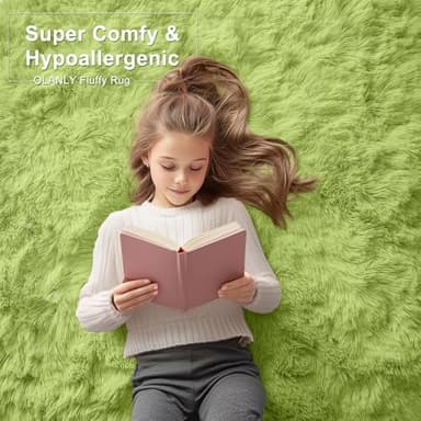 OLANLY 2x3 Machine Washable Small Bedside Rug, Soft Fluffy Shaggy Entryway Throw Rugs for Bedroom, Living Room, Indoor Floor Carpet for Kids Girl Boy, Nursery Rooms, Home Decor Aesthetic, Grass Green - Image 6