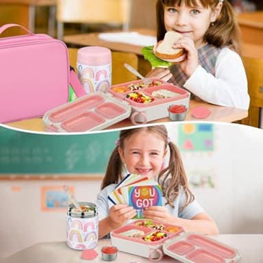 wiwens Bento Lunch Box for Kids with 12oz Soup Thermo Leak-Proof Lunch Food Container with 5 Compartment Thermo Hot Food Jar and Insulated Lunch Bag for Kid Toddler Girls Boys to School - Image 8