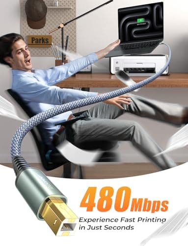 AINOPE USB A to USB B Priner Cable 6.6ft High-Speed Nylon Braided USB 2.0 MIDI Cable, Printer Cord for HP, Canon, Brother, Samsung, Dell, Epson, Lexmark, Xerox, and More, Grey - Image 3
