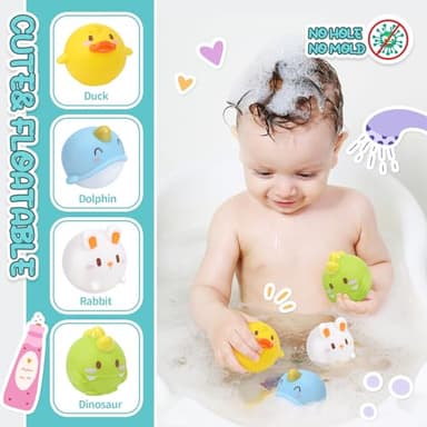 CUTE STONE Baby Bath Toys - Bathtub Toy W/ Water Slide Building Track, No Hole Floating Squirting Toys, Duck Fishing Net Game, Toddler Shower Toys, Educational Gifts for Boys & Girls - Image 4