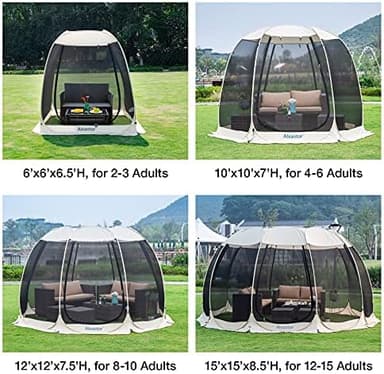Alvantor/Leedor Pop Up Screen House Tent 2-15 Person Instant Canopy Gazebos For Deck/Patio Outdoor Camping Tent 6‘x6’ / Beige - Image 4