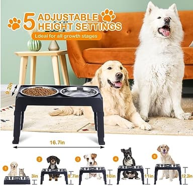 LALOBLUE Elevated Dog Bowls, Raised Dog Bowl with 2 Stainless Steel Dog Food Bowls, Dog Bowls Stand Adjusts to 5 Heights 2.95", 8.46", 9.65", 10.82", 12.01" for Small Medium Large Dogs Cats Pets,Black - Image 2