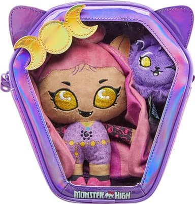 Monster High Plush Doll Set, Ghoul N Go Clawdeen Wolf 6.5-inch Plushie with Pet Dog Crescent and Kid-Sized Backpack - Image 6