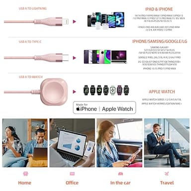 Apple Watch Charger Multi Charging Cable 6FT, Nylon Braided USB AM Port to Lightning Type C USB C Cord iWatch Magnetic Wireless Charger 3 in 1 Charging Wire for Apple iPhone Android Phone and iWatch - Image 6