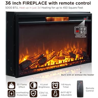 ACCOHOHO Fireplace TV Stand for 80 Inch TV, 35.7" Tall Farmhouse Entertainment Center W/36'' Electric Fireplace, Media Console with Large Storage Cabinets and Drawers for Living Room, Black - Image 3