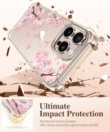 GVIEWIN for iPhone 16 Pro Max Case with Screen Protector & Camera Lens Protector, [Military Grade Protection] Clear Shockproof Slim Floral Phone Cover for Women Girls 6.9" (Sakura/Pink) - Image 4