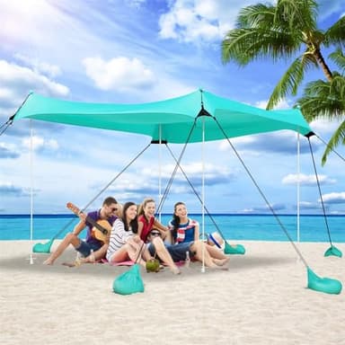 Camping Tent UPF50+ with 8 Sandbags, Beach Shade Canopy with Stability Poles and Big Ground Pegs, Pop Up Canopy for Camping, Picnics, 12X12FT Green - Image 1
