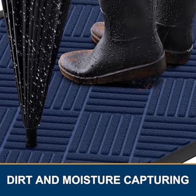 Smiry Front Door Mat Outside Entrance, Heavy Duty Outdoor Indoor Natural Rubber Doormat, Non Slip, Trap Dirt and Moisture, Easy Clean, Low Profile Patio Porch Entryway Mat, 35x23, Navy Blue - Image 3