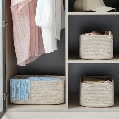 Maxuni 3-Pack Small Storage Baskets for Organizing | Woven Shelf Toy Basket | Rope Baskets for Gifts Empty | Closet Organizer Bins with Handles | Cube Decorative Box | 11.8×7.8×5.1” | Mixed brown - Image 3