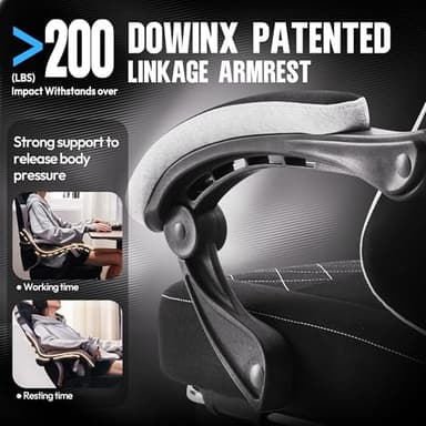 Dowinx Fabric Gaming Chair, Ergonomic Computer Chair with Footrest and Pocket Spring Cushion, Height Adjustable Video Gamer Chair with Lumbar Support for Adults, Black - Image 6