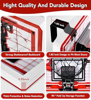 Basketball Hoop Indoor for Kids-Over The Door Mini Basketball Hoop with LED Light, Scoreboard, Remote Control and 3 Modes & Balls-Boys Girls Toys for Ages 3 4 5 6 7 8 9 10 + Years Old Birthday Gifts - Image 6