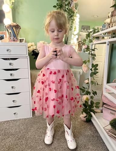 Arshiner Toddler Tulle Dress Little Girls Pink Heart Tutu Dresses Ruffle Tiered Swing Twirly Summer Sundress Size 6 - Image 4
