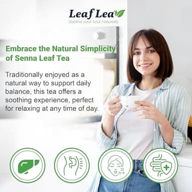 LeafLea 80 Senna Leaf Tea Bags – Natural Herbal Laxative Tea, Supports Gentle Constipation Relief & Healthy Digestion, Caffeine-Free, Sugar-Free, No Gluten, Non-GMO, Vegan, Individually Wrapped - Image 5
