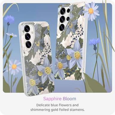 LONLI Hue - for Samsung Galaxy S25 Phone Case - [360° Shock-Absorbent Bumper | Cute, Unique and Aesthetic Phone Cover for Girls and Women] - Blue Flower - Image 2