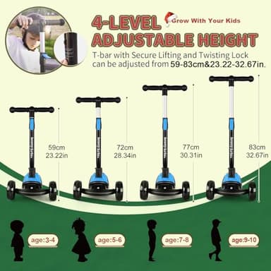 besrey Kick Scooter for Kids Ages 3-10, 3-Wheel Folding Scooter with Adjustable Height, LED Light Wheels, Extra Wide Deck for Outdoor Activities - Image 2