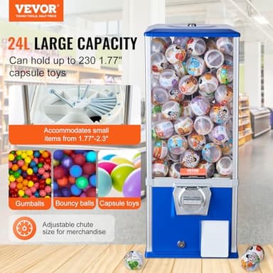 VEVOR Gumball Machine for Kids, 25" Height Home Vending Machine, PS Bouncy Balls Dispenser, Hold 230 Capsule Toys, Rectangle Bubble Gum Machine for Game Stores, Coin Operated Gumball Bank, Blue - Image 2