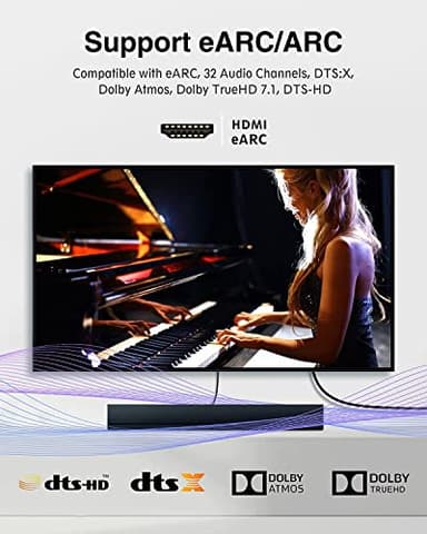 Silkland 8K HDMI ARC/eARC Cable 2.1 for Soundbar 6.6ft, 8K@60Hz 4K@120Hz High Speed HDMI Cord for Home Theater, 48Gbps, Dolby Atoms, DTS:X Compatible for Vizio Samsung Bose Sound bar, UHD TV, Blu-ray - Image 2
