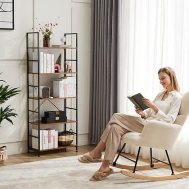 Sweetcrispy Book Shelf, 5 Tier Bookcase, Modern Tall Bookshelf for Garage Kit, CDs, Movies, Industrial Corner Storage Organizer for Bedroom Home Office Kitchen Living Room, Rustic Brown - Image 2