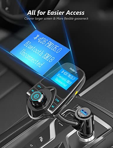 Nulaxy Car Bluetooth FM Transmitter [2024 Upgraded], 1.44" Display Flexible Gooseneck, Handsfree Call Wireless Music Stereo Audio Player Radio Adapter Car Kit USB Phone Charger, TF SD Card AUX-KM18 - Image 3