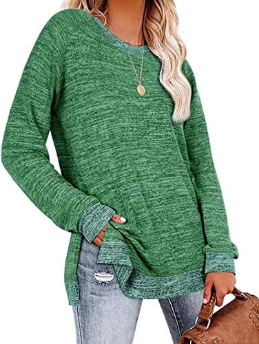 WELINCO Women's Long Sleeve Sweatshirts Color Block Crewneck Sweaters Tunic Tops(Green XX-Large) - Image 2