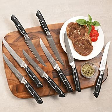 18 Pieces Damascus Kitchen Knife Set, 8 Piece Steak Knives, Non-slip ABS Ergonomic Triple Rivet Handle for Meat Fork, Knife Sharpener and Shears, 17 Slots Wooden Knife Block - Image 4