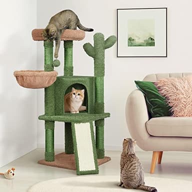 Yaheetech Cactus Cat Tree, 42in Cat Tower for Indoor Cats, Multi Level Kitten Condo Scratching Post, Cat Activity Center Pet Furniture w/Ball, Plush Perch, Platform, Basket - Image 7