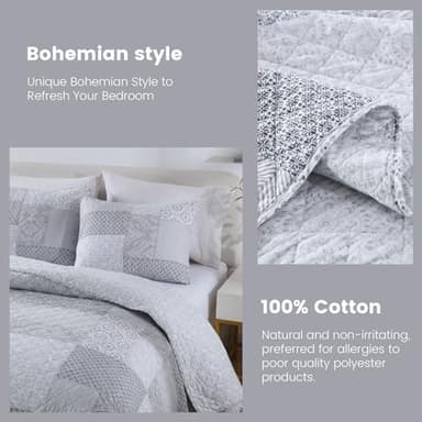 Secgo King Size Comforter Set- 100% Cotton Quilt King Size Set, Green, Sage bedspreads (96 * 108 Inch) with 2 Pillow Shams, Patchwork Reversible Lightweight Bedding - Image 4