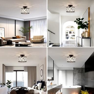 Rpzloila Crystal Ceiling Light Fixture, Modern Semi Flush Mount Ceiling Light,Crystal Chandelier for Kitchen Bedroom Bathroom Entryway, Black Finish - Image 4