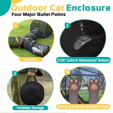 LUCKITTY Outdoor Rainbow Cat Enclosures Playground,Outside House for Indoor Cats Include Portable Tent, 3 Way with 2 Cube Tunnel, for Kitty and Small Animals,Within Storage Bag - Image 6