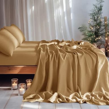 LBRO2M 100% Linen Sheet Set Queen Size,Bed Sheets 4 Piece Sets,Solid Color Natural Flax Bed Sheets Soft Breathable Bedding,16" Deep Pocket,All Season (Queen, Rust) - Image 2