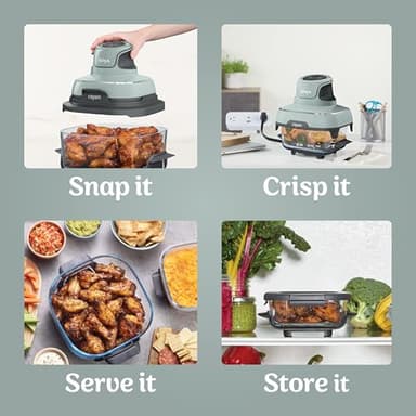 Ninja Crispi Air Fryer, Microwave, Freezer & Dishwasher Safe, Non Toxic Glass Portable Cooking System, 4 QT & 6 Cup Glass Containers with Storage Lids, Easy Meals, Air Fry, Bake, Green, FN101SG - Image 7