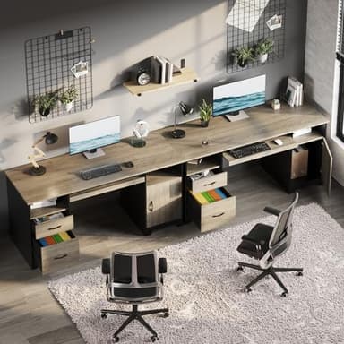 Bestier 59” Executive Desk with 2 Drawers, Computer Desk with Storage Cabinet, Industrial Wood Desk with File Drawer, Keyboard Tray & 2 Pedestals for Home Office & Studio, Gray - Image 7