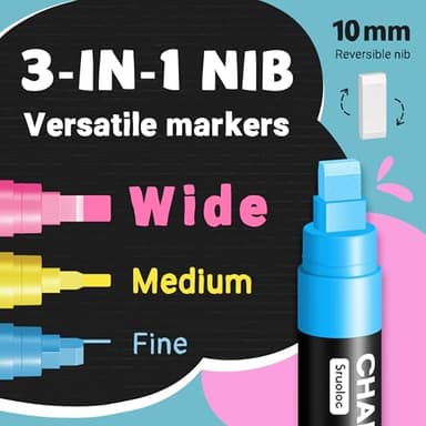 Window Chalk Markers for Glass Washable, 10 Colors Jumbo Liquid Chalk Marker with 10mm 3 in 1 Nib Thick Wide Tips, Big Chalkboard Markers, Car Paint Pen for Auto, Bistro, Mirror, Poster, Blackboards - Image 2