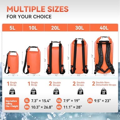 MARCHWAY Floating Waterproof Dry Bag Backpack 5L/10L/20L/30L/40L, Roll Top Sack Keeps Gear Dry for Kayaking, Rafting, Boating, Swimming, Camping, Hiking, Beach, Fishing (Orange, 40L) - Image 3