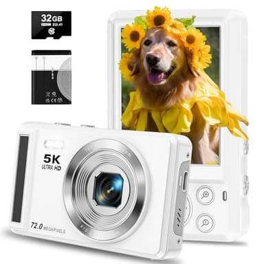 5K Digital Camera - 72MP Digital Cameras with 16X Zoom for Kids' Gifts - Autofocus Point and Shoot Digital Camera for Photography - UHD 2.8'' Screen Compact Portable Camera with 32GB SD Card - Image 1