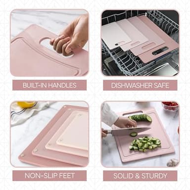 COOK WITH COLOR Non-Slip Cutting Board Set – Kitchen Essentials with Easy Grip Handle for Meat, Veggies, and Fruits, 4 Cutting Boards, Pink - Image 4