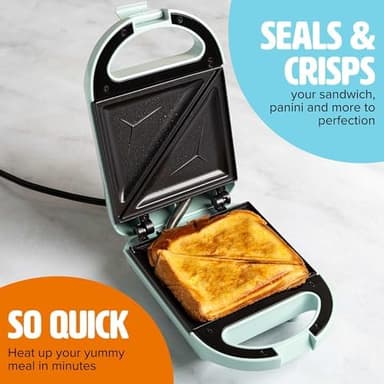 Tasty Mini Sandwich Maker, Makes Sandwiches, Paninis, Grilled Cheese, Desserts, Quick Results, Easy Cleanup, 600W, Aqua - Image 4
